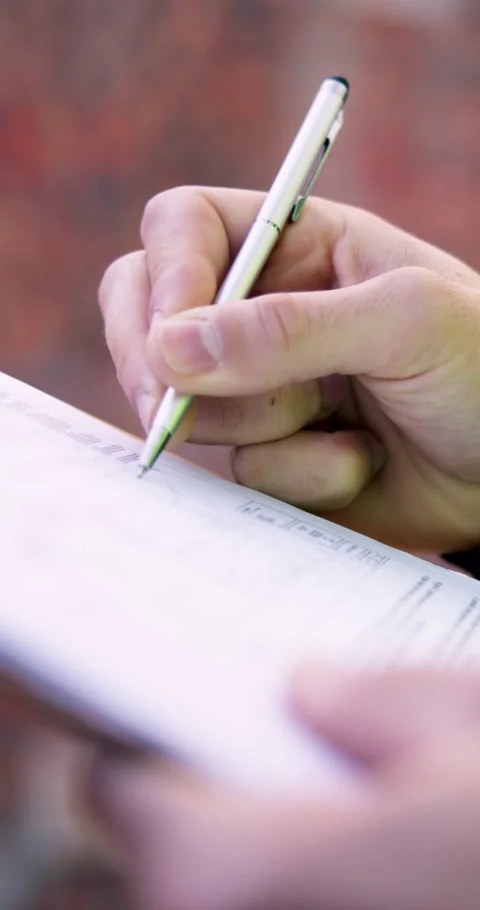 Hands, engineer and clipboard at site for construction, survey or inspection Stock Footage 340900316