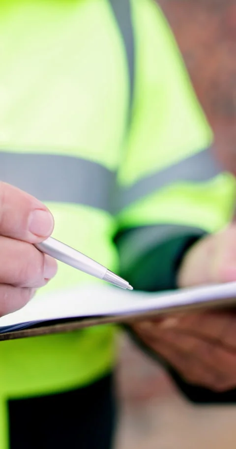 Hands, engineer and reading with clipboard for construction, survey and Stock Footage 340903910