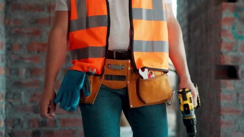 Hands, engineer and tools with drill at construction site for inspection Stock Footage 336198693