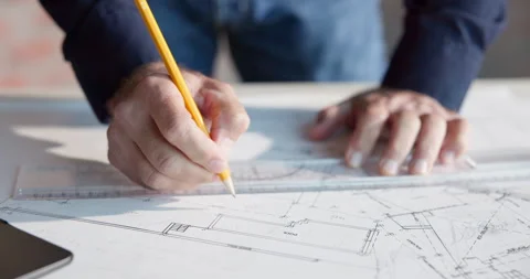 Hands, engineer and writing notes with document, drawing and information for Stock Footage 337539251
