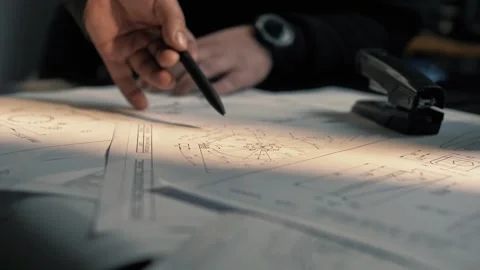 Hands of an engineer with a pen in his hands, against the background Stock Footage 265507734