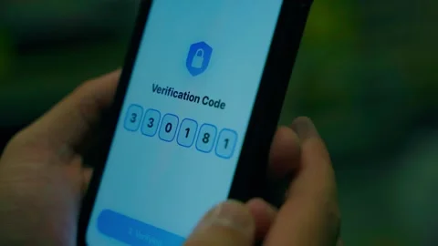 Hands entering verification code on smartphone and screen turning to verified. Stock-Footage 342912439