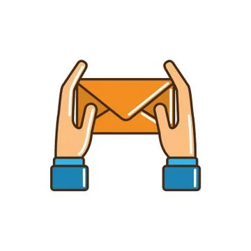 Hands with envelope mail letter post courier line and fill 스톡 일러스트