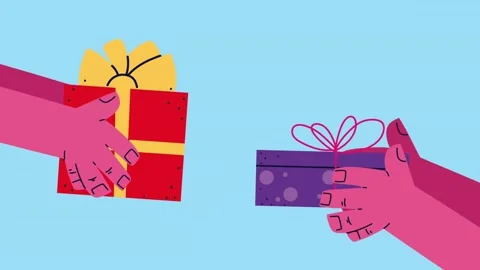 Hands exchange gift boxes, festive celebration and present giving motion gr.. Stock-Footage 338994103
