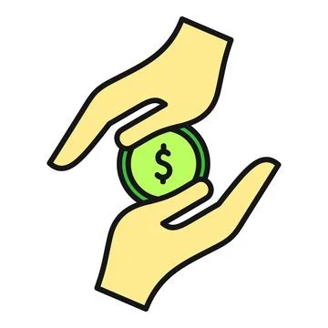 Hands exchanging dollar coin symbolizing financial giving and receiving Stock Illustration