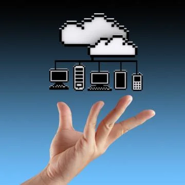 Hands exhibiting the cloud computing Stock Photos