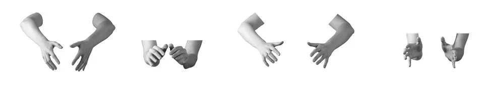 Hands extend forward forming grasping gesture with curved fingers ready to ho 스톡 사진