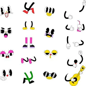 Hands, feet, faces of characters Illustrazione stock