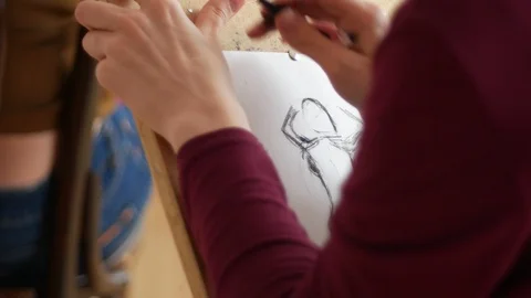 Hands Of Female Artist Draws Sketches Of Stock Video Pond