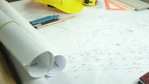 Hands of female engineer working on blueprint in office . Stock Footage 90052644