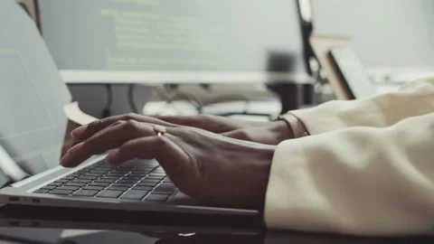 Hands of Female Programmer Writing Program Code on Laptop Video stock 219312329