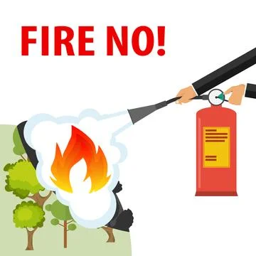 Hands with a fire extinguisher extinguish a fire. A hand with a fire exting. Stock Illustration
