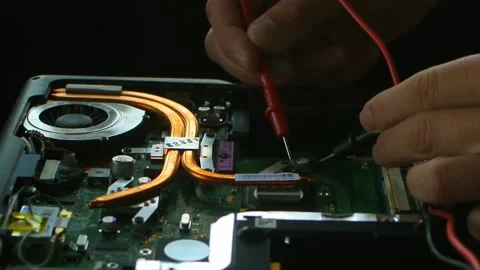 Hands fixing motherboard of pc or laptop notebook close up in service Stock Footage 233520162