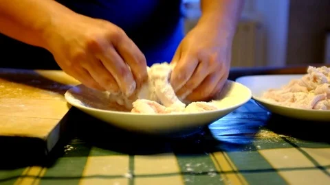 Hands floured chicken meat Stock Footage 78845627