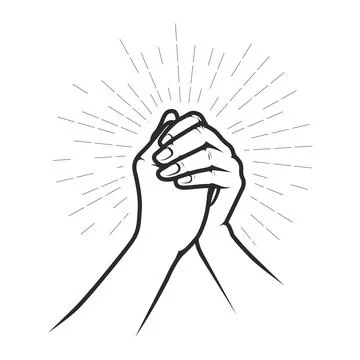 Hands folded in prayer, pray for god, faith and hope concept, vector 스톡 일러스트