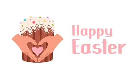 Hands folded in shape of heart against background of an Easter cake Stock Illustration