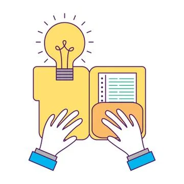 Hands with folder bulb idea creativity 스톡 일러스트