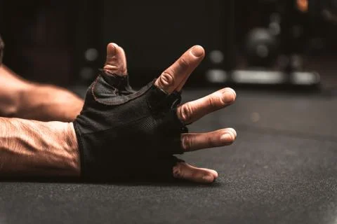The hands in the foreground of a man. 스톡 사진