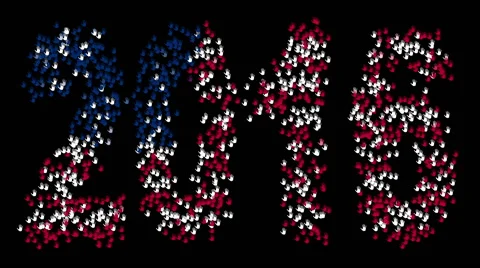 Hands form the text 2016 with colors USA flag on a black background. Video stock 61013368