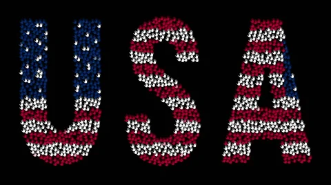 Hands form the text "USA" with colors US flag on a black background. Video stock 61188896