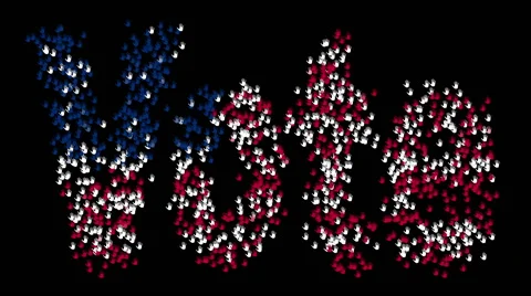 Hands form the text "Vote" with colors USA flag on a black background. Stock Footage 61013258