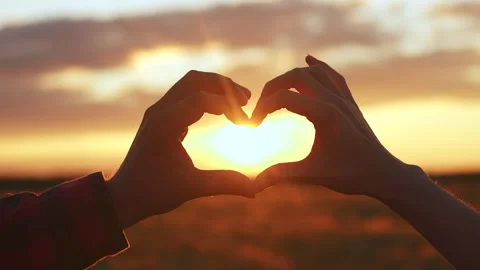 Hands Forming Heart Shape Against Golden Sunset Stock Footage 346030146