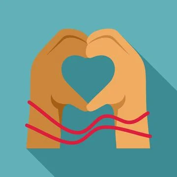 Hands forming heart shape connected by red strings Illustrazione stock