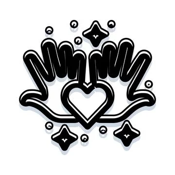 Hands forming heart shape with glowing elements イラスト素材