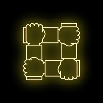 Hands forming a neon square showing connection and teamwork Stock Illustration