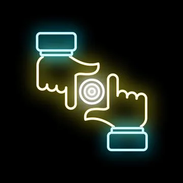 Hands framing target with glowing neon lines Illustrazione stock
