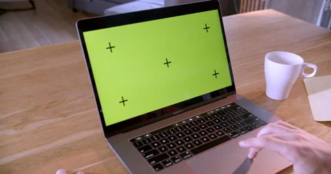 Hands of freelancer working with chroma key green screen laptop, using trackpad Stock Footage 170635455