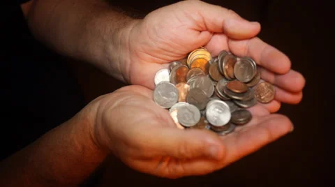 HANDS FULL OF COINS Stock Footage 54173472