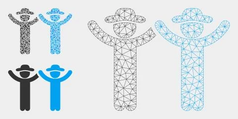 Hands up Gentlemen Vector Mesh Network Model and Triangle Mosaic Icon Illustrazione stock