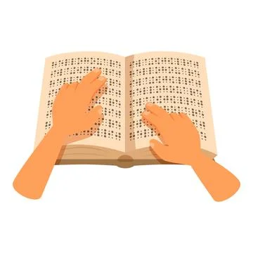Hands gently gliding over braille, deciphering the raised dots of a book, sym Stock Illustration