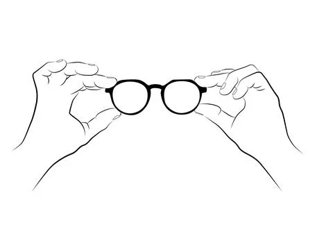 Hands gently hold eyeglasses with thin frames Stock Illustration