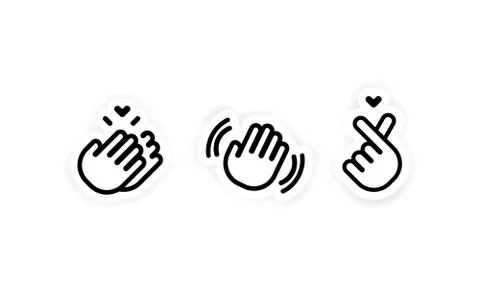 Hands gesture icon set. Clapping, greeting, hearts from fingers. Sign languag Stock Illustration