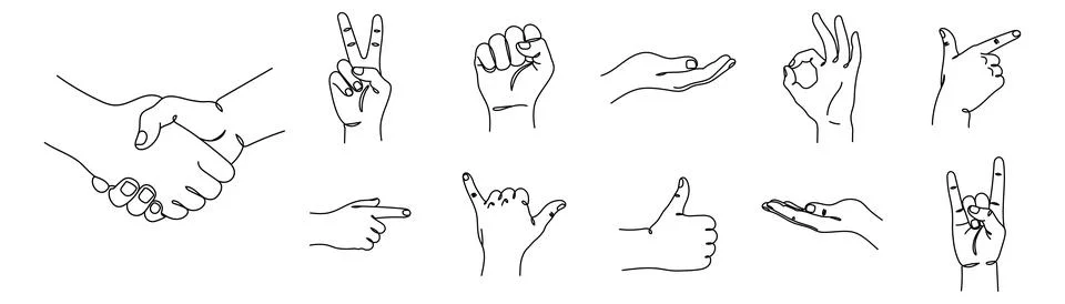 Hands gestures collection, continuous one line drawing mega set Editable stro Stock Illustration