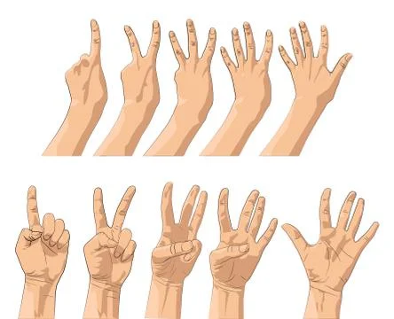 Hands gestures count one, two, three, four, five Illustrazione stock