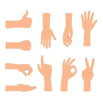Hands gestures isolated on white background. Colored hand gesture set Stock Illustration