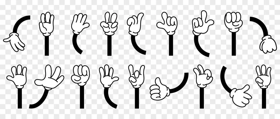Hands gestures in retro comics style. Hands for cartoon characters. Vector Stock Illustration