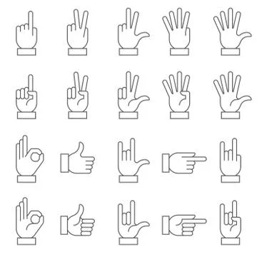 Hands Gestures Vector Icon Set Stock Illustration