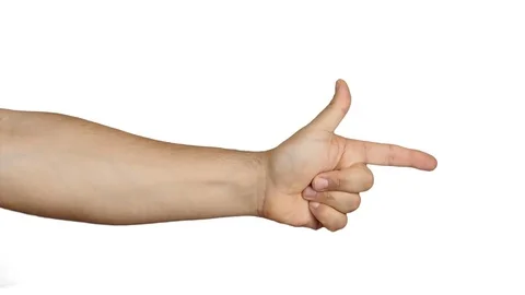 Hands gesturing finger gun isolated Stock Footage 76518430