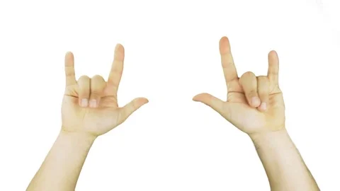 Hands gesturing heavy metal rock sign isolated Stock-Footage 76511585