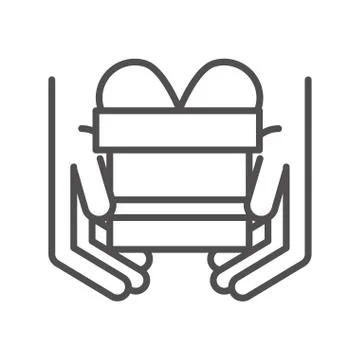 Hands with gift box cargo shipping related delivery line style icon 스톡 일러스트