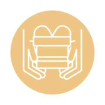 Hands with gift box cargo shipping related delivery block style icon 스톡 일러스트