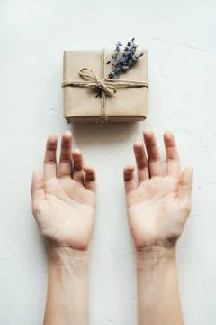 Hands gift box Stock-Fotos