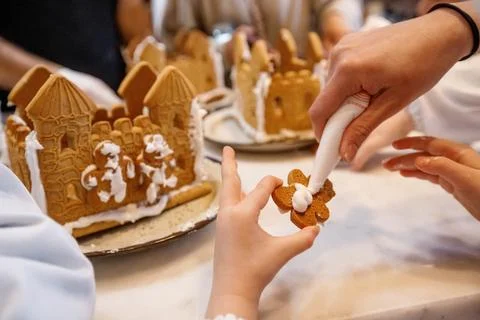 Hands gingerbread master class child Stock Photos
