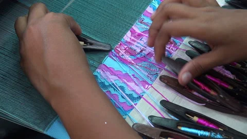 Hands of a girl at a loom Stock Footage 89100665