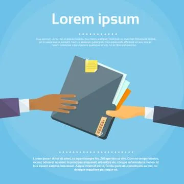Hands Give Folder Document Papers, Concept Businessmen Share Stock Illustration