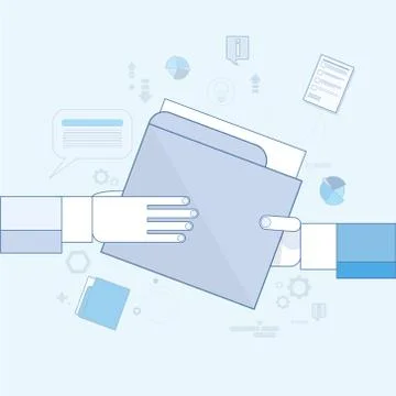 Hands Give Folder Document Papers, Businessmen Share Information Data Stock Illustration
